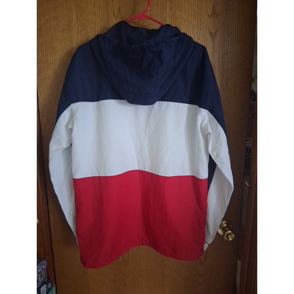 CSG Men's Medium Red White Blue Lightweight Windbreaker Zip Up Hooded read - Picture 9 of 10
